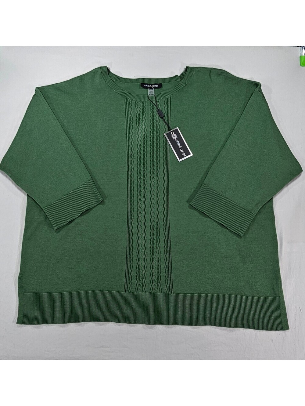 Cable & Gauge Women’s XL Green Myrtle Cable Knit Sweater 3/4 Sleeve NWT